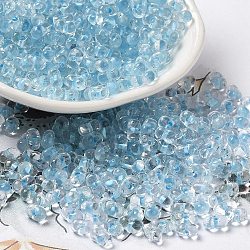 Glass Seed Beads, Peanut, Light Sky Blue, 5.5~6x3~3.5x3mm, Hole: 1~1.2mm, about 4000pcs/pound(SEED-K009-08A-15)