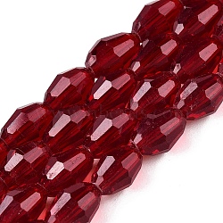 Transparent Glass Beads Strands, Faceted, Oval, Dark Red, 8x5.5mm, Hole: 1mm, about 70pcs/strand, 22.2~22.64''(55.5~57.5cm)(EGLA-A037-T6x8mm-D10)