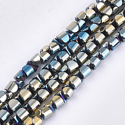 Electroplate Glass Beads Strands, Faceted, Pale Goldenrod, 4x4x3mm, Hole: 1mm, about 150pcs/strand, 17.7 inch(EGLA-S179-01B-A01)