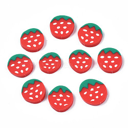 Handmade Polymer Clay Cabochons, Imitation Food, Strawberry, Red, 10~11x10~11x2mm, about 4100pcs/1000g(CLAY-N006-61)