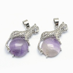 Natural Amethyst Pendants, with Alloy Findings, Leopard, Platinum, 33.5x20x7mm, Hole: 4x6mm(KK-E757-C-08P)