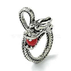 Dragon Alloy Finger Ring, with Resin, Lead Free & Cadmium Free, Antique Silver, 9mm, Inner Diameter: 17mm(RJEW-K275-35AS)