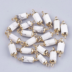 Electroplate Natural Howlite Links connectors, with Iron Findings, Column, Golden, 20~21x5~6x5~6mm, Hole: 1.8mm(G-S344-01L)