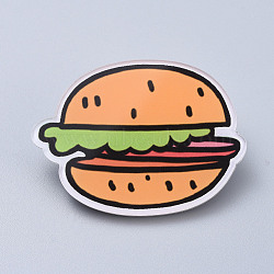Acrylic Safety Brooches, with Iron Pin, Hamburger, Sandy Brown, 34x46x7mm, Pin: 0.8mm(JEWB-D006-C05)