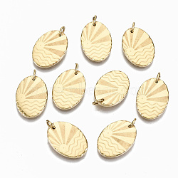 304 Stainless Steel Pendants, with Jump Rings, Oval with Sun, Real 14K Gold Plated, 17.5x12.5x2mm, Jump Ring: 5x0.8mm, 3.4mm inner diameter(STAS-S116-038G)