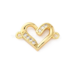 Brass Micro Pave Cubic Zirconia Connector Charms, Heart, Real 16K Gold Plated, Clear, 12x18x2.5mm, Hole: 1.4mm(KK-S510-37G-01)