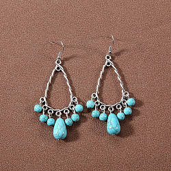 Bohemian tassel turquoise earrings, retro ethnic minority style earrings, personalized temperament, Tibetan ear accessories(JU8957-18)