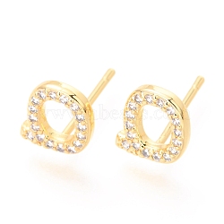 Brass Micro Pave Clear Cubic Zirconia Stud Earrings, Greek Alphabet, Real 18k Gold Plated, Letter.S, 8x8x1.7mm, Pin: 0.9mm(EJEW-O103-06G)