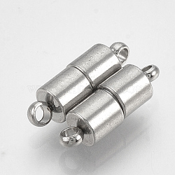 304 Stainless Steel Magnetic Clasps, Column, Stainless Steel Color, 13x4mm, Hole: 1mm(STAS-S103-06)