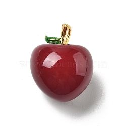 Brass Enamel Pendants, Rack Plating, Long-Lasting Plated, Lead Free & Cadmium Free, Apple, Dark Red, 21.5x17x14mm, Hole: 4x2mm(KK-L288-50B)