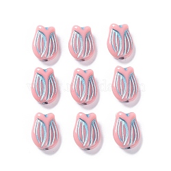 Plating Opaque Acrylic Beads, Metal Enlaced, Tulip, Pink, 16x11.5x7mm, Hole: 2mm, about 670pcs/500g(OACR-G016-25C)