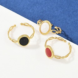 Oval 304 Stainless Steel Enamel Cuff Rings for Women, Ion Plating(IP), Real 18K Gold Plated, Mixed Color, 11.5mm, Inner Diameter: Adjustable(RJEW-G355-01G)