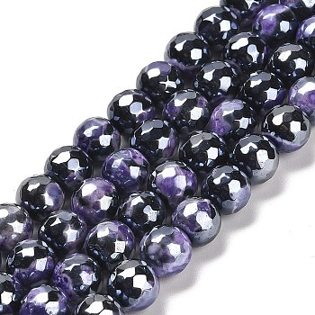 Electroplated Natural Fire Crackle Agate Round Beads Strands, Dyed & Heated, Faceted(128 Facets), Medium Purple, 10mm, Hole: 1.4mm, about 38pcs/strand, 14.96 inch(38cm)