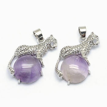 Natural Amethyst Pendants, with Alloy Findings, Leopard, Platinum, 33.5x20x7mm, Hole: 4x6mm