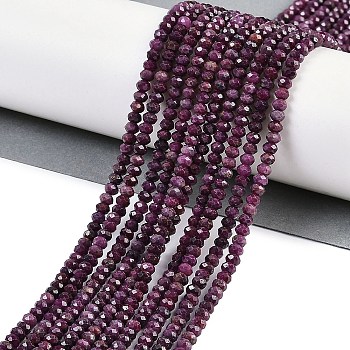 Natural Ruby Beads Strands, Grade AA, Faceted, Rondelle, 4x3mm, Hole: 0.7mm, about 135pcs/strand, 15.35''(39cm)