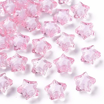 Transparent Acrylic Beads, Bead in Bead, Faceted, Star, Pearl Pink, 14x15x8.5mm, Hole: 2mm, about 518pcs/500g