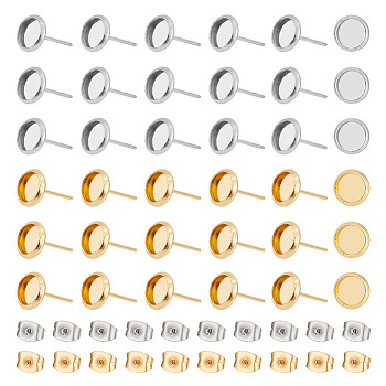 304 Stainless Steel Stud Earring Findings, Flat Round & Ear Nuts, Earring Backs, Golden & Stainless Steel Color, 80pcs/box