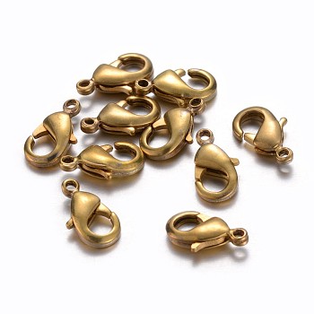 Brass Lobster Claw Clasps, Parrot Trigger Clasps, Cadmium Free & Lead Free, Raw(Unplated), 10x6x3mm, Hole: 1.2mm