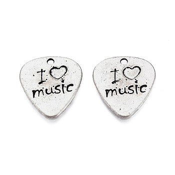 Tibetan Style Alloy Pendants, Cadmium Free & Lead Free, Heart with Word I Love Music, Antique Silver, 24.5x22.5x1.5mm, Hole: 2mm, about 300pcs/1000g
