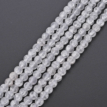 Crackle Glass Beads Strands, Frosted, Round, Clear, 4mm, Hole: 0.8mm, about 98~100pcs/strand, 15.35 inch(39cm)