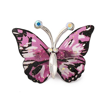 Butterfly Transparent Resin Brooch, Alloy Rhinestone Insect Brooch, Platinum, Camellia, 36x47mm