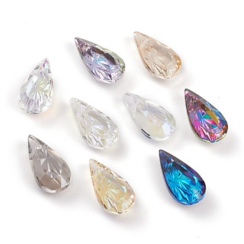 Embossed Glass Rhinestone Pendants, Teardrop, Faceted, Mixed Color, 14x7x4mm, Hole: 1.2mm