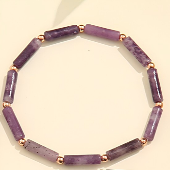 Column Natural Amethyst Beads Stretch Bracelets for Women Men, with Beass Beads, 6-7/8 inch(17.5cm)