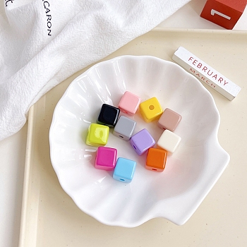Opaque Acrylic Beads, Cube, Mixed Color, 14x14x14mm