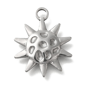 Anti-Tarnish 304 Stainless Steel Pendants, Sun Charm, Stainless Steel Color, 19x15x2.2mm, Hole: 2mm