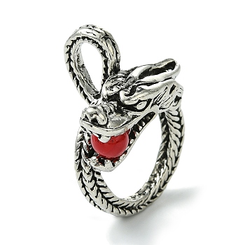 Dragon Alloy Finger Ring, with Resin, Lead Free & Cadmium Free, Antique Silver, 9mm, Inner Diameter: 17mm