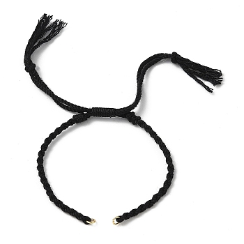 Braided Cotton Cord Bracelet Making, with Golden Tone Brass Jump Rings, Black, 6-3/4~10-3/8 inch(17~26.5cm)