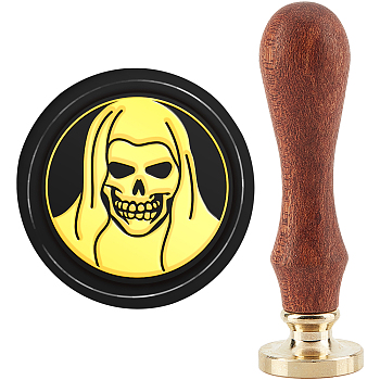 Halloween Brass Wax Seal Stamp with Handle, for DIY Scrapbooking, Skull, 3.5x1.18 inch(8.9x3cm)