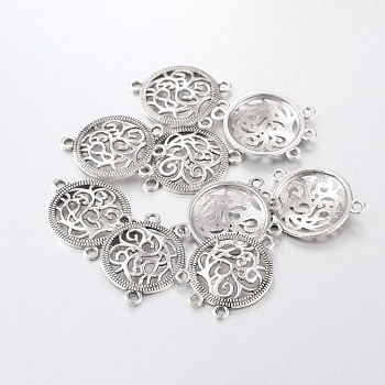 Alloy Chandelier Component Links, Cadmium Free & Nickel Free & Lead Free, Flat Round, Antique Silver, 26.5x20x3mm, Hole: 1.5mm