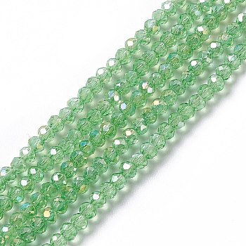 Electroplate Glass Beads Strands, AB Color Plated, Faceted Rondelle, Lime Green, 3x2mm, Hole: 0.5mm, about 145~150pcs/strand, 34~35cm