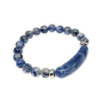 Natural Blue Spot Jasper Bead Stretch Bracelets for Women Men, Perimeter:7-7/8 inch(20cm)