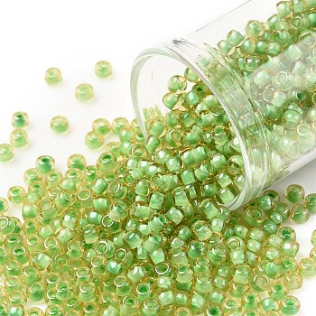 TOHO Round Seed Beads, Japanese Seed Beads, (945) Inside Color Jonquil/Mint Julep Lined, 8/0, 3mm, Hole: 1mm, about 1110pcs/50g