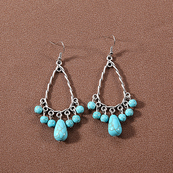 Bohemian tassel turquoise earrings, retro ethnic minority style earrings, personalized temperament, Tibetan ear accessories