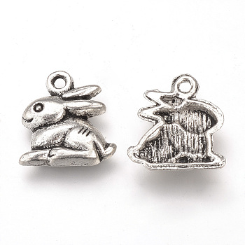 Tibetan Style Alloy Bunny Charms, Rabbit, Cadmium Free & Lead Free, Antique Silver, 14.5x13x2mm, Hole: 1.5mm, about 1140pcs/1000g