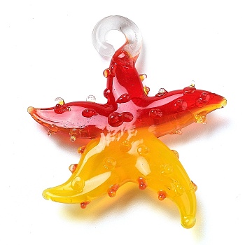 Handmade Lampwork Pendants, Starfish, Gold, 34~40x31~36.5x6~9mm, Hole: 3~7mm