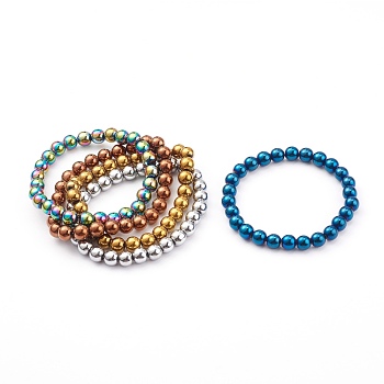 Non-magnetic Synthetic Hematite Beads Stretch Bracelets, Round, Mixed Color, Inner Diameter: 2-1/8 inch(5.3cm), Bead: 8mm
