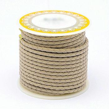 Braided Cowhide Leather Cord, Leather Rope String for Bracelets, Tan, 3mm, about 8.74 yards(8m)/roll