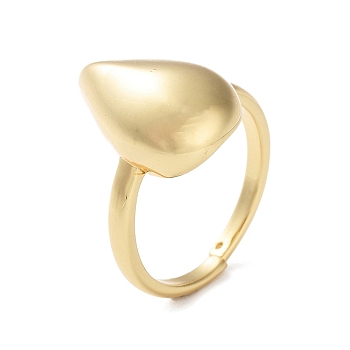 Rack Plating Brass Open Cuff Rings, Cadmium Free & Lead Free, Long-Lasting Plated, Teardrop, Real 18K Gold Plated, Inner Diameter: 16.8mm