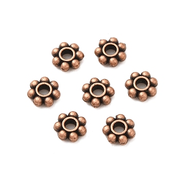 Tibetan Style Alloy Beads, Flower, Red Copper, 5.5x2mm, Hole: 1.6mm