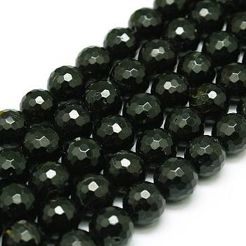 Natural Black Tourmaline Beads Strands, Round, Faceted, Tourmaline, 6mm, Hole: 1mm, 32pcs/strand, 8 inch