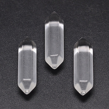 Faceted Bullet Glass Double Terminated Pointed Beads for Wire Wrapped Pendants Making, No Hole Beads, White, 30x9x9mm
