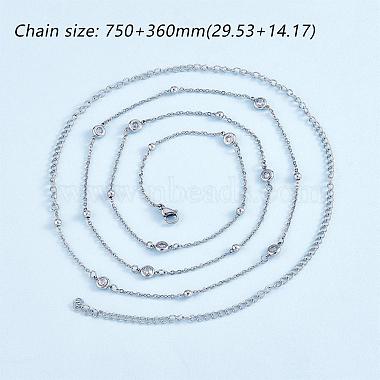 collier simple à longue chaîne avec perles collier de pull en acier inoxydable collier de chaîne réglable collier de déclaration à la mode bijoux de cou pour les femmes(JN1103A)-2