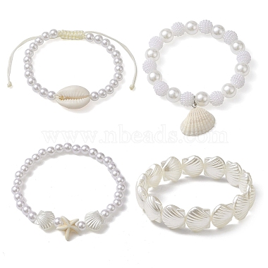 4Pcs 4 Style ABS Plastic Imitation Pearl Beaded Stretch Bracelets Set(BJEW-JB10104)-4