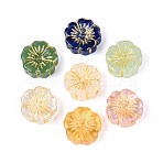 Transparent Glass Beads, Flower, Golden Metal Enlaced, Mixed Color, 14~14.5x5.5~6mm, Hole: 1~1.2mm(X-GLAA-N055-01)