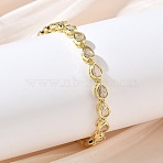 Teardrop Brass Micro Pave Clear Cubic Zirconia Link Chain Bracelets for Women, Long-Lasting Plated, Rack Plating, Cadmium Free & Lead Free, Real 18K Gold Plated, 7.28 inch(18.5cm)(BJEW-C156-07A-G)