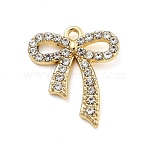 Alloy Rhinestone Pendants, UV Plated, Bowknot, Golden, 22.5x19.5x3.5mm, Hole: 1.8mm(FIND-U026-02G)